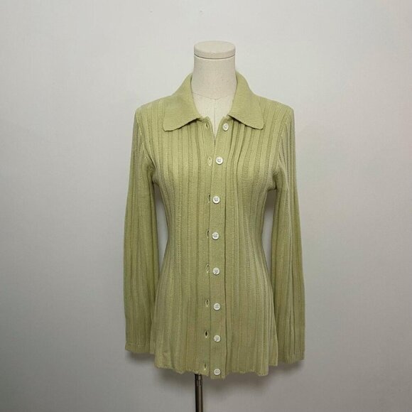 sabo-skirt Sweaters - Sabo Nessi Sage Green Ribbed Button-Up Cardigan | Women’s Size Small (AUS 8 / US